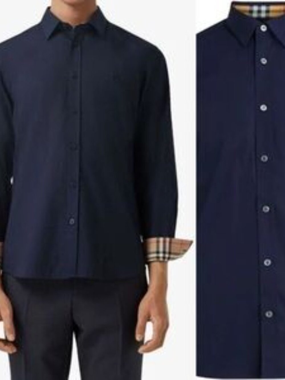 Burberry Brit Button Down Long Sleeve Shirt Mens M Navy Nova Check Flip Cuffs